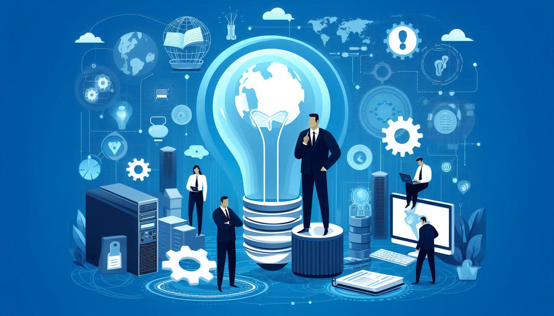 Managed Service Provider Eine Glühbirne mit mehreren Symbolen aus der IT-Welt